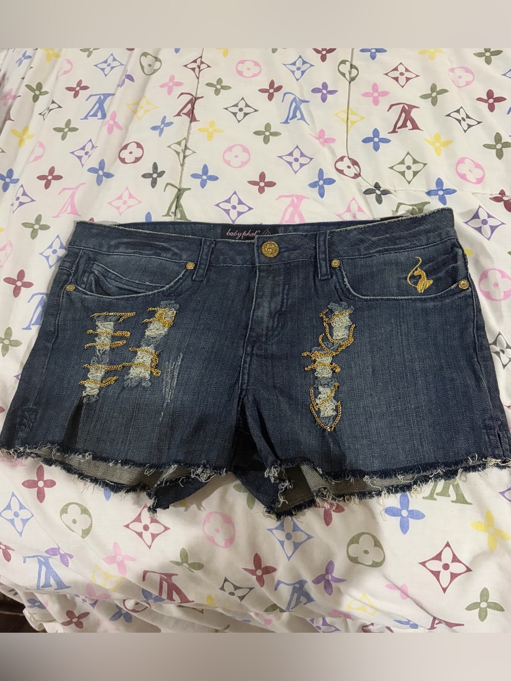 Baby Phat Denim Distressed Dark Blue Women’s Shorts